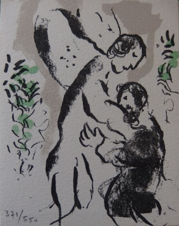 Litografia Chagall - L'ange du bon secours - Carte de voeux 1977