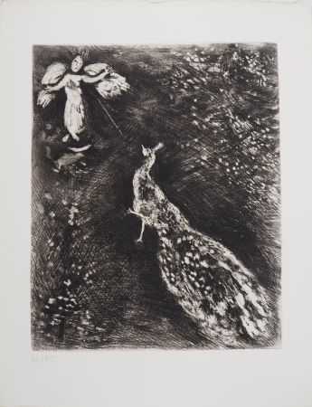 Incisione Chagall - L'ange et le paon (Le paon se plaignant  Junon)