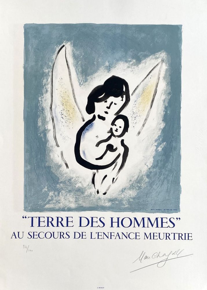 Litografia Chagall - L'ange et l'enfant - Terre des Hommes