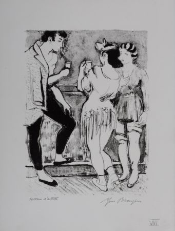 Litografia Brayer - Le bar des artistes #VIII, 1949 - Hand-signed