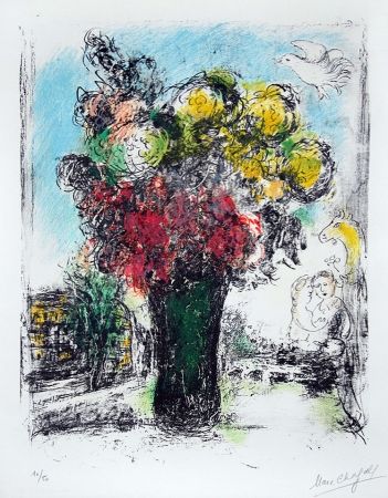 Litografia Chagall - Le Bouquet Rouge et jaune (Red and Yellow Bouquet)