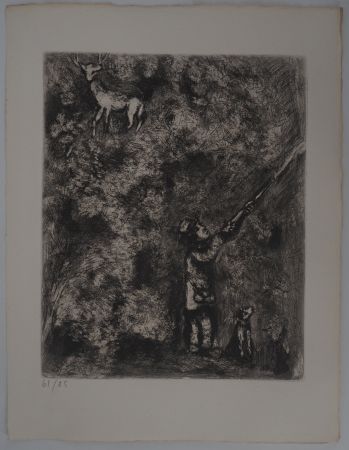 Incisione Chagall - Le cerf chassé (Le cerf et la vigne)