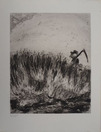 Incisione Chagall - Le champ (L'Alouette et ses petits, avec le maître d'un champ)