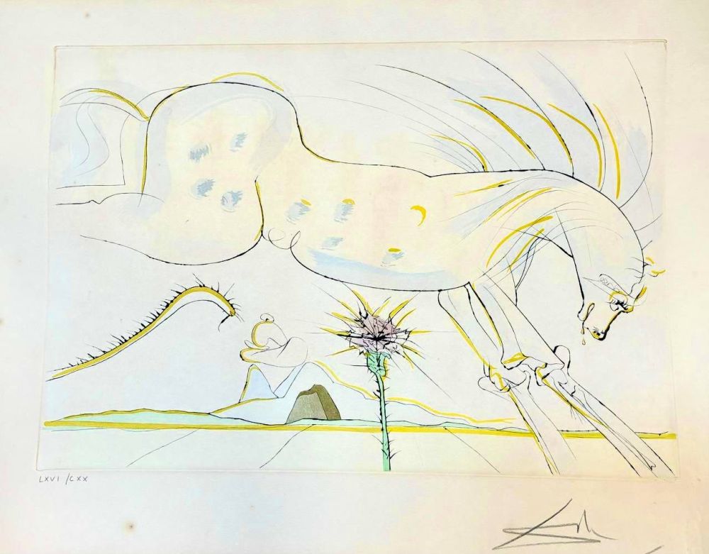 Incisione Dali - Le Cheval et le Loup (Le Bestiaire de La Fontaine) (1974)