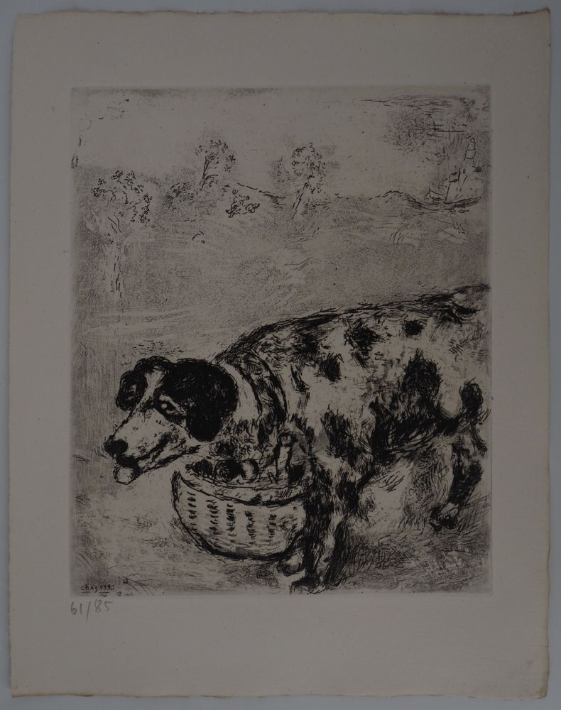 Incisione Chagall - Le chien au panier (Le chien qui porte à son cou le dîner de son maître)