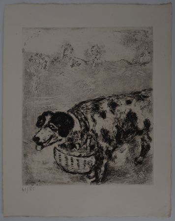 Incisione Chagall - Le chien au panier (Le chien qui porte à son cou le dîner de son maître)