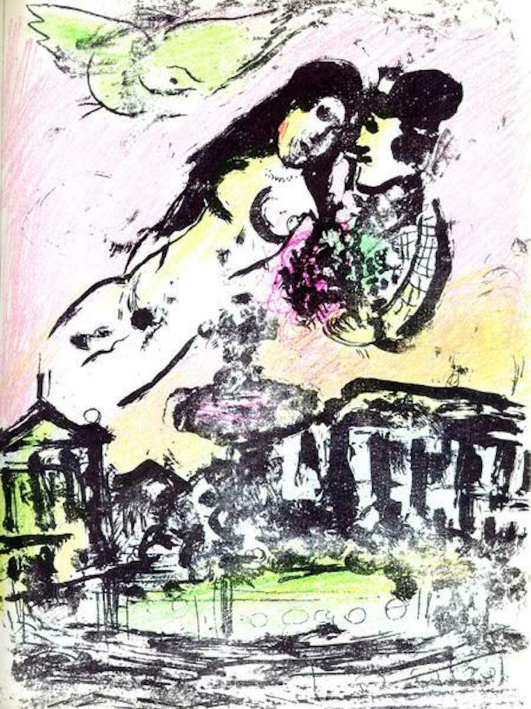 Litografia Chagall - Le Ciel de la Place de la Concorde M. 393