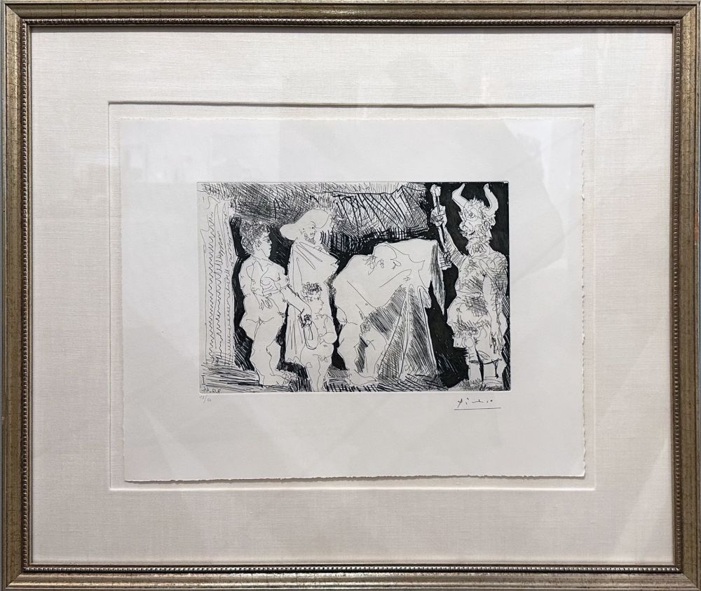 Acquaforte E Acquatinta Picasso - Le Cocu Posant pour une photographie devant des spectateurs (The cuckold posing for a photograph in front of spectators)