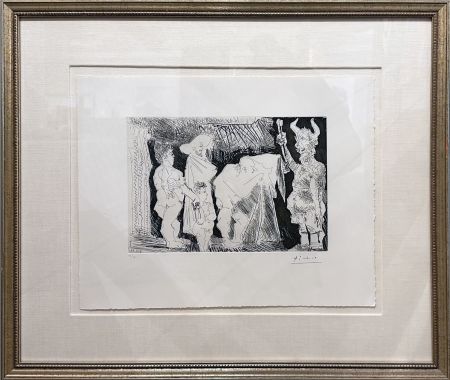 Acquaforte E Acquatinta Picasso - Le Cocu Posant pour une photographie devant des spectateurs (The cuckold posing for a photograph in front of spectators)