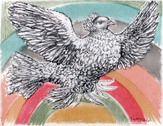 Litografia Picasso - Le Colomb Volant  - The Flying Dove with a Rainbow
