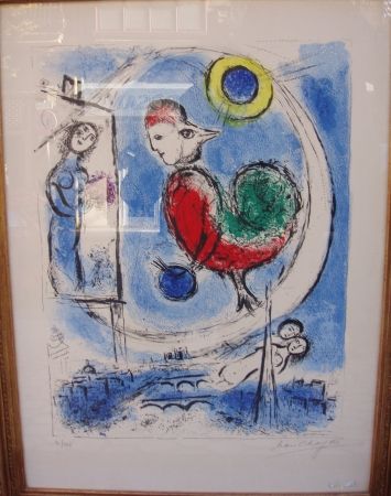 Litografia Chagall - Le coq sur Paris 