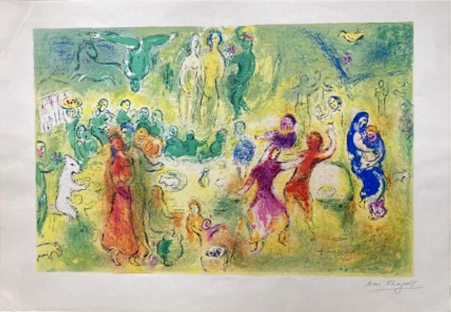 Litografia Chagall - LE FESTIN NUPTIAL ((Wedding Feast). Épreuve signée (Daphnis & Chloé - 1961)