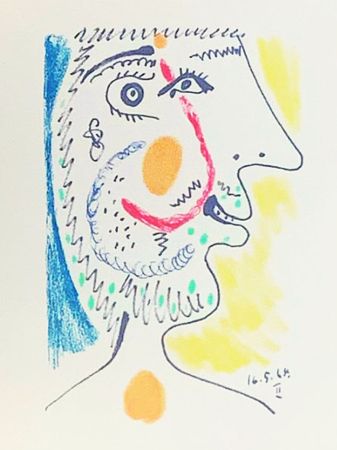 Litografia Picasso (After) - Le Goût du Bonheur - Portrait d’un homme barbu (1964)