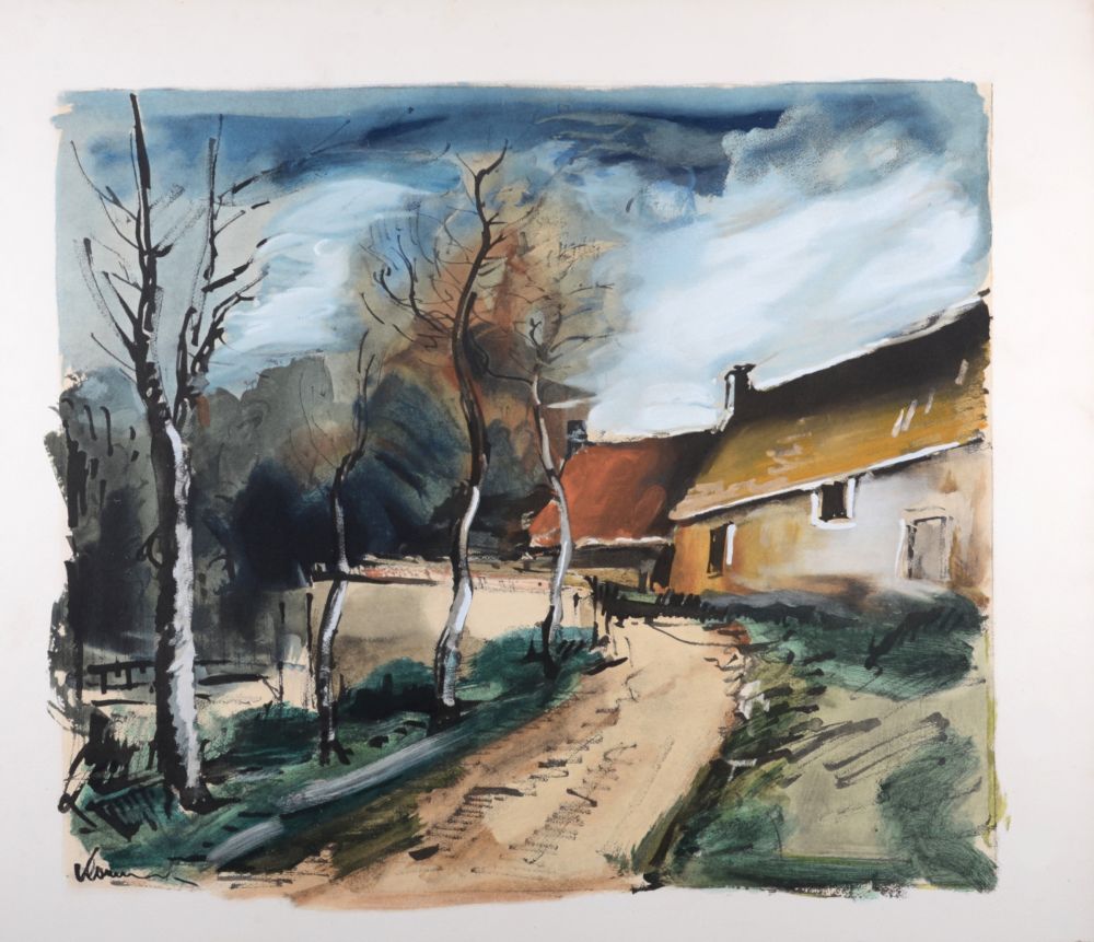 Litografia Vlaminck - Le hameau près de Verneuil, vers 1950