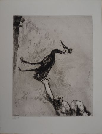 Incisione Chagall - Le héron (Les grenouilles qui demandent un roi)
