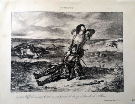 Litografia Delacroix - Le jeune Clifford trouvant le corps de son père sur le champ de bataille de St.Albans