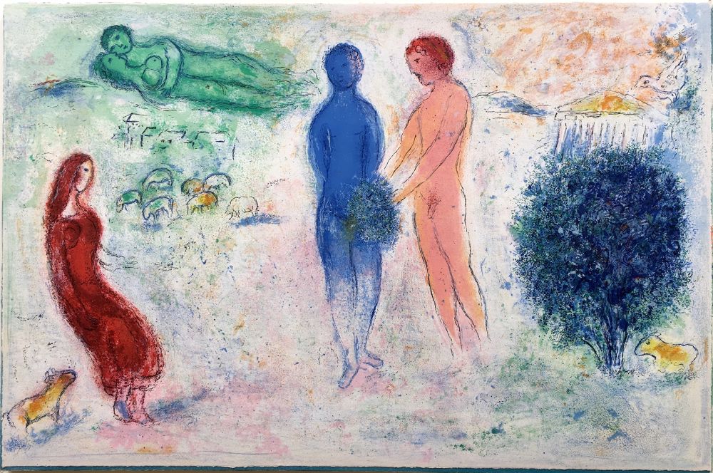 Litografia Chagall - LE JUGEMENT DE CHLOÉ (de la suite Daphnis et Chloé - 1961)