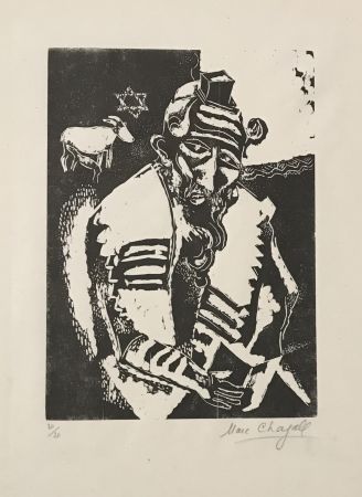 Incisione Su Legno Chagall - Le Juif Priant (The Jew Praying)