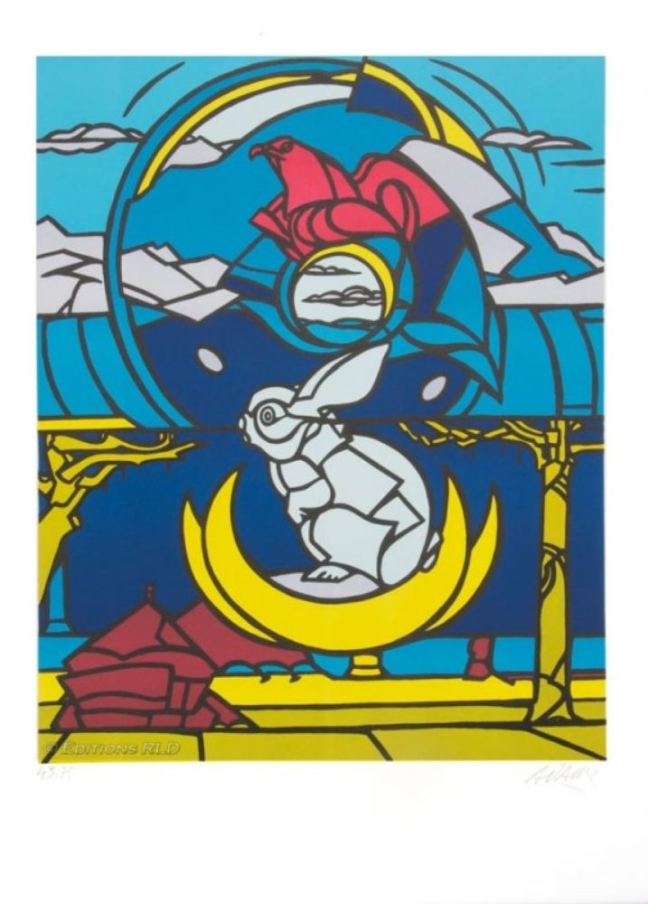 Litografia Adami - Le lapin, l'aigle et la lune