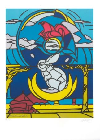 Litografia Adami - Le lapin, l'aigle et la lune