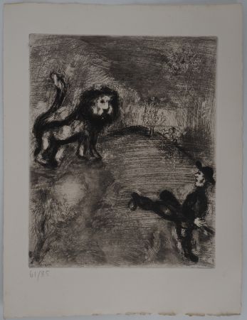 Incisione Chagall - Le lion et le chasseur