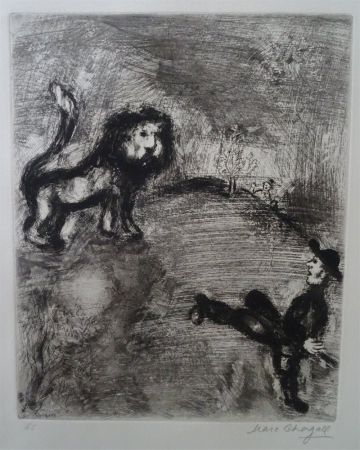 Acquaforte Chagall - Le Lion et les Chasseurs