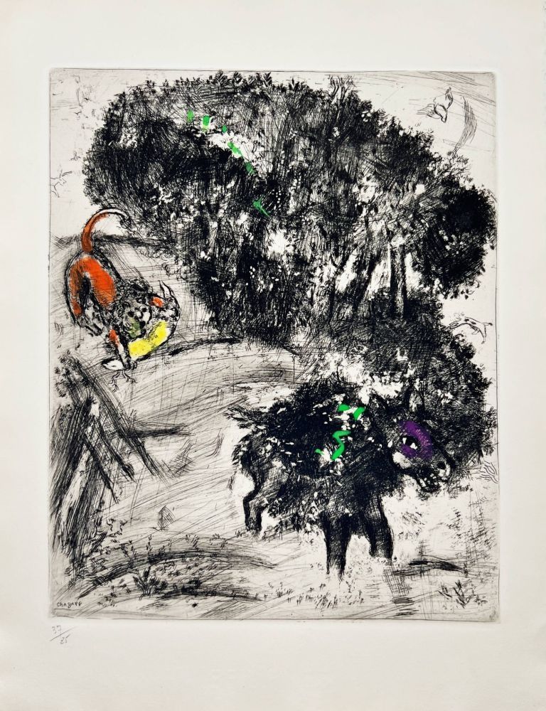 Acquaforte Chagall - Le Lion et l'âne à la chasse