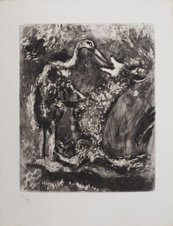 Incisione Chagall - Le loup et la cigogne