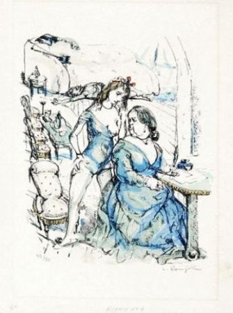 Litografia Foujita - Le mesangre (deux femmes)