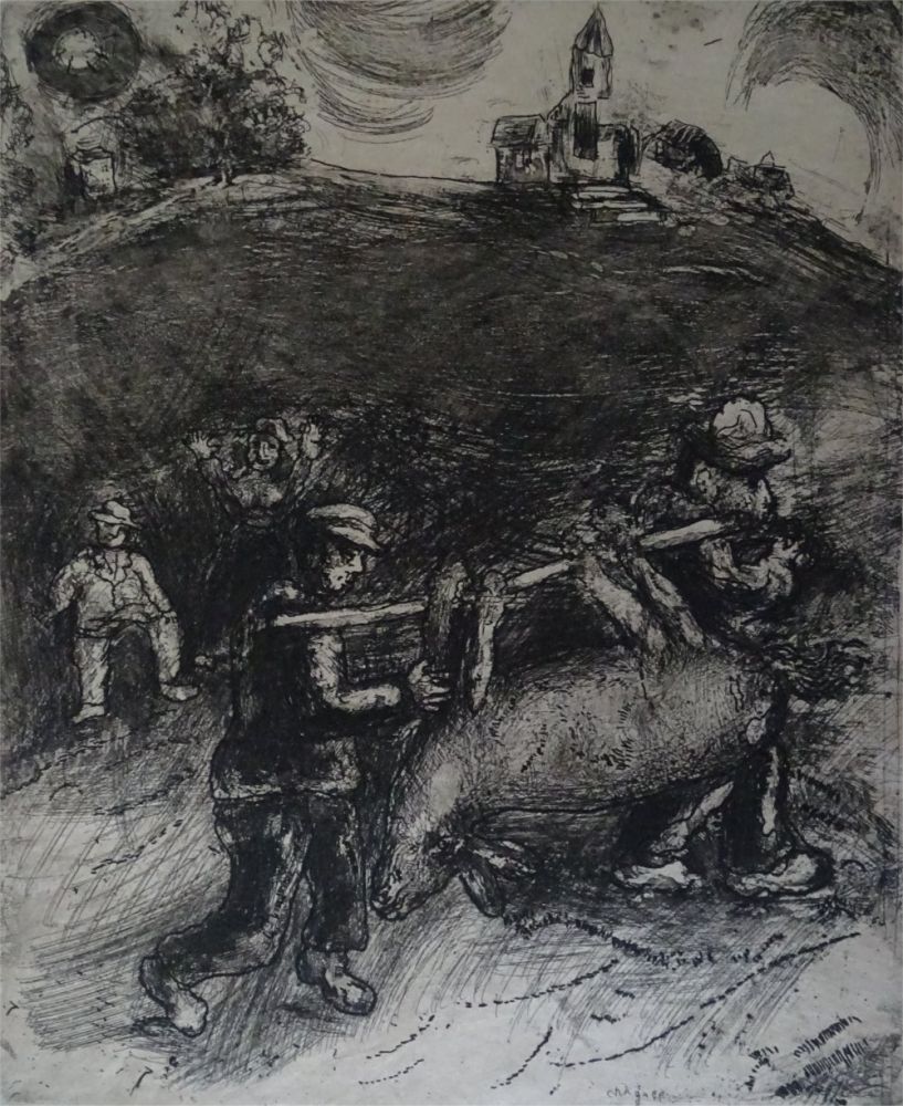 Acquaforte Chagall - Le Meunier, son fils  et l'Ane