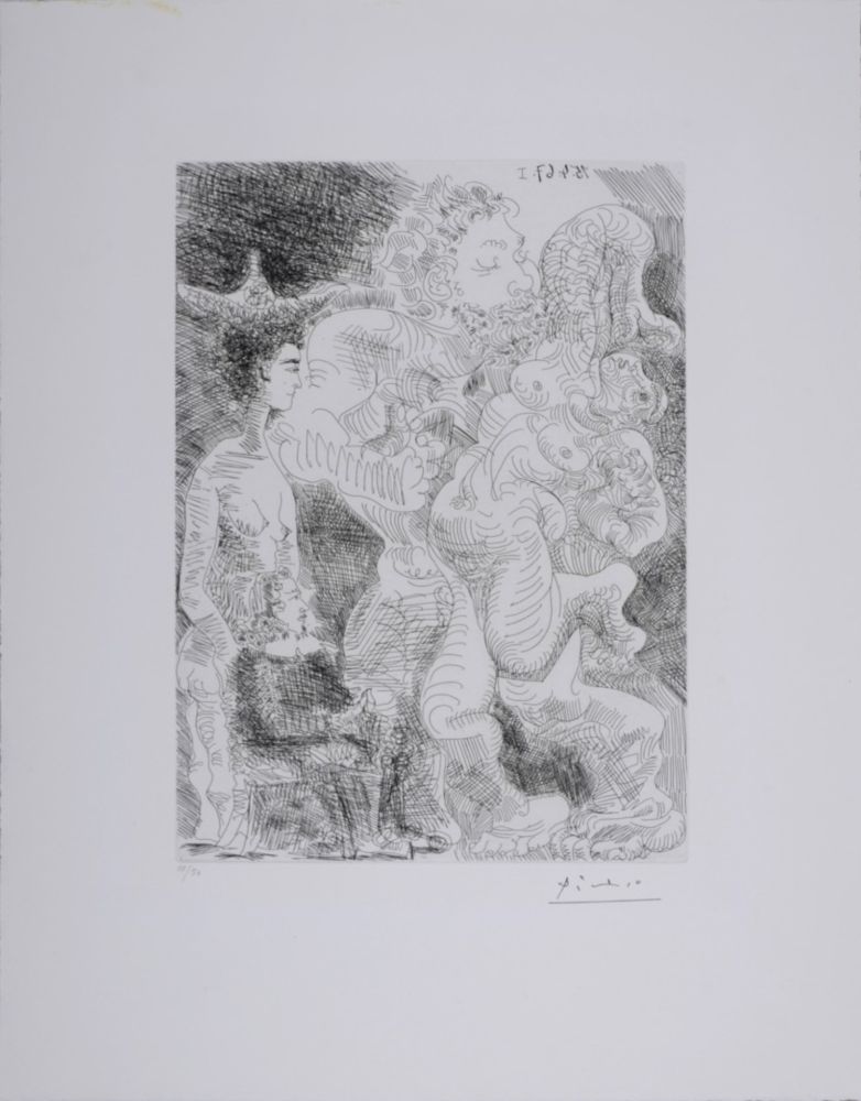 Acquaforte Picasso - Le peintre et son modèle imaginant une étreinte