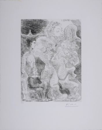 Acquaforte Picasso - Le peintre et son modèle imaginant une étreinte