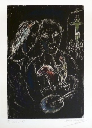 Litografia Chagall - Le peintre sur fond noir
