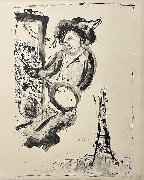 Litografia Chagall - Le peintre sur Paris