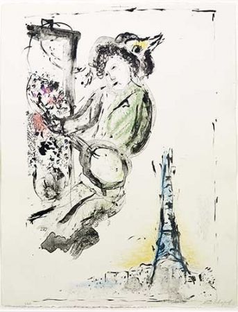 Litografia Chagall - Le peintre sur Paris