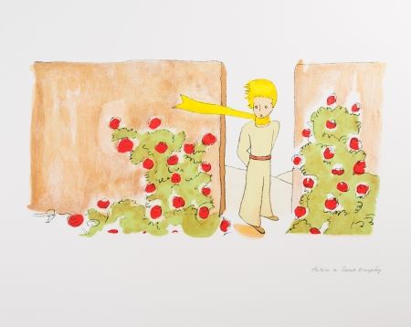 Litografia Saint-Exupéry - Le Petit Prince dans le jardin des roses