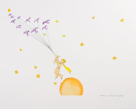 Litografia Saint-Exupéry - Le Petit Prince en route vers une autre planète