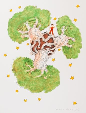 Litografia Saint-Exupéry - Le Petit Prince et les baobabs