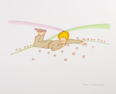 Litografia Saint-Exupéry - Le Petit Prince parmi les fleurs