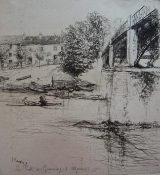 Incisione Leheutre - Le Pont de Gournay, de profil