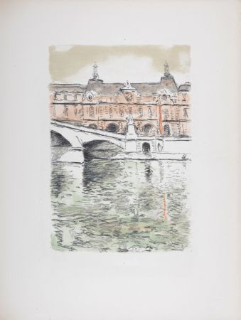 Litografia Marquet - Le Pont du Carrousel et le Louvre