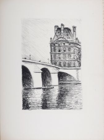 Litografia Marquet - Le Pont Royal et le Louvre, 1950