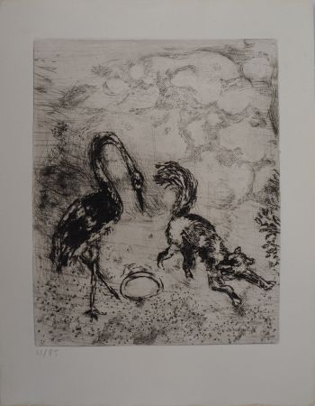 Incisione Chagall - Le renard et la cigogne