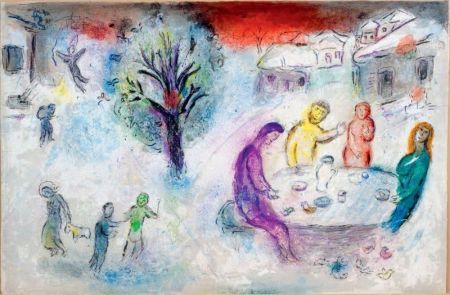 Litografia Chagall - LE REPAS CHEZ DRYAS (de la suite Daphnis & Chloé - 1961)