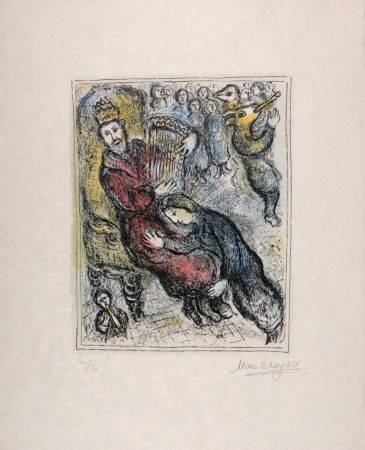 Litografia Chagall - Le roi David avec sa lyre, 1979