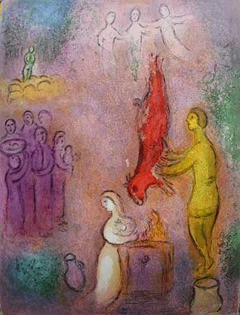 Litografia Chagall - Le sacrifice aux nymphes