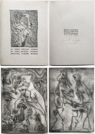 Libro Illustrato Masson - LE TEMPS RÉFLÉCHI. Poèmes de J.J Lévèque. 3 pointes-sèches sur celluloïd (PAB 1964).