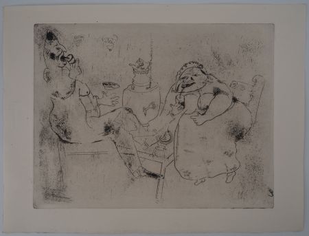 Incisione Chagall - Le thé du matin