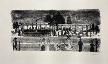 Litografia Delvaux - Le tramway