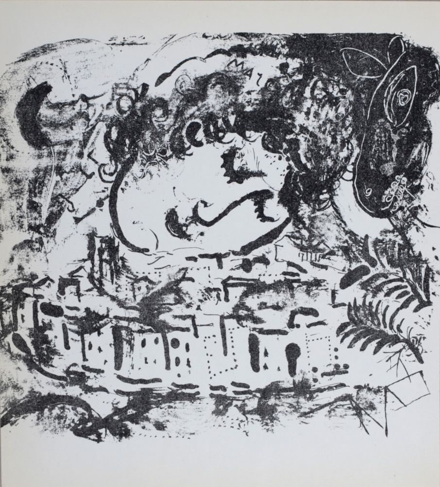 Litografia Chagall - Le Village, Auto-portrait